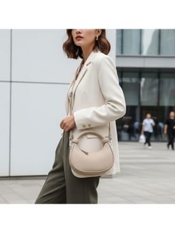 PARTIQ - All-Match Half-Moon Shoulder Crescent Handbag with Detachable Strap - Beige