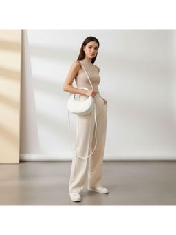 PARTIQ - All-Match Half-Moon Shoulder Crescent Handbag with Detachable Strap - White