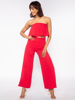 RSVP by Nykaa Fashion - Red Solid Tube Top and Flared Pants Co-Ord (Set of 2)