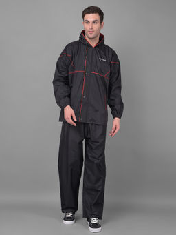 Dollar - Black Rainguard Sporty Look Rain Jacket & Trouser With Hood & Pocket (Set of 2)