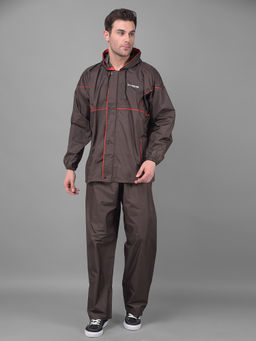 Dollar - Brown Rainguard Sporty Look Rain Jacket & Trouser With Hood & Pocket (Set of 2)