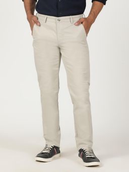 Greenfibre - Light Cream Cotton Stretch Solid Casual Trouser