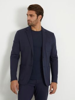 Guess - Men Navy Blue Solid Notched Lapel Full Sleeves Blazer