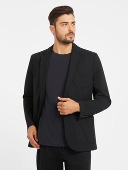 Guess - Men Black Solid Notched Lapel Full Sleeves Blazer