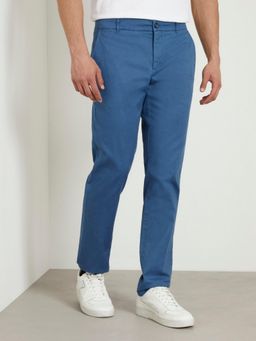 Guess - Men Blue Solid Mid-Rise Full Length Trouser