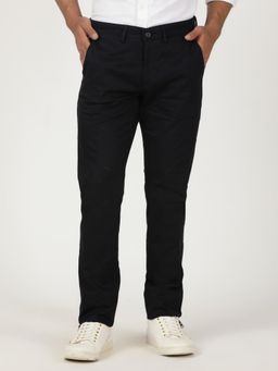 Greenfibre - Navy Cotton Stretch Solid Casual Trouser