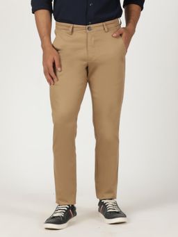 Greenfibre - Khaki Cotton Stretch Solid Casual Trouser