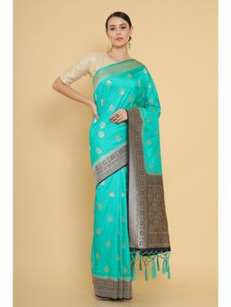 Soch - Green Tussar Silk Saree and Woven Zari Designs with Unstitched Blouse