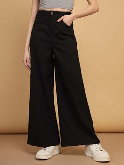 Wrangler - Women Black Polyester High Rise Loose Fit Trouser