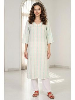 Aurelia - Off White Striped Straight Kurta