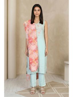 Aurelia - Light Blue Embroidered Straight Kurta with Pant & Dupatta