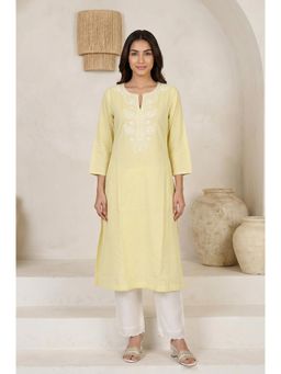Folksong - Yellow Chikankari Pure Cotton Straight Kurta