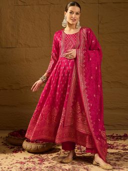 Vaamsi - Women Magenta Pure Silk Straight Kurta With Pant & Dupatta