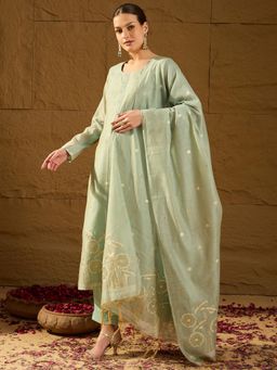 Vaamsi - Women Blue Woven Design Straight Kurta With Pant & Dupatta