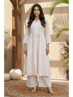 W - Chikankari Pure Cotton Flared White Co-Ord Set