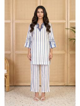 W - Striped Straight White Co-Ord Set