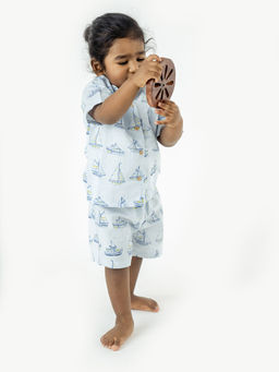 Yellow Rabbit - Boys Blue Printed Shirt & Shorts (Set of 2)