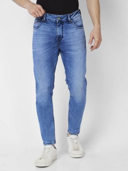Spykar - Men Light Blue Cotton Slim Fit Tapered Length Clean Look Mid Rise Jeans Kano
