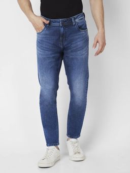 Spykar - Men Mid Blue Cotton Slim Fit Tapered Length Clean Look Mid Rise Jeans Kano