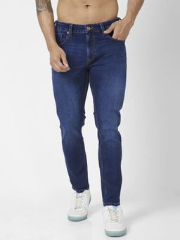 Spykar - Men Mid Navy Blue Cotton Stretch Slim Fit Jeans Kano