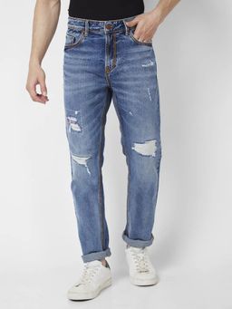 Spykar - Men Mid Blue Cotton Regular Fit Jeans Rover