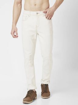 Spykar - Men Off White Cotton Slim Fit Jeans Skinny