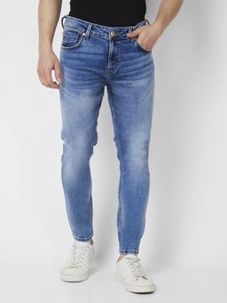Spykar - Men Mid Blue Cotton Slim Fit Tapered Length Clean Look Mid Rise Jeans Kano