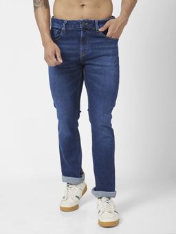Spykar - Men Mid Navy Blue Cotton Stretch Comfort Fit Jeans Rafter