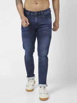 Spykar - Men Dark Navy Blue Cotton Stretch Slim Fit Jeans Skinny