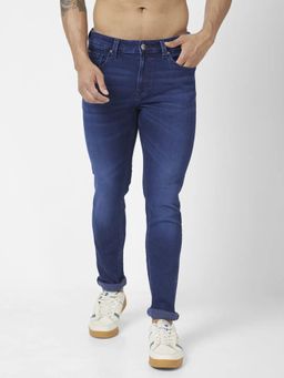 Spykar - Men Dark Navy Blue Cotton Stretch Slim Fit Jeans Skinny