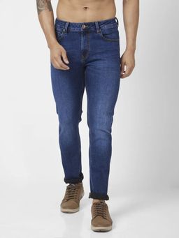 Spykar - Men Dark Navy Blue Cotton Stretch Slim Fit Jeans Skinny