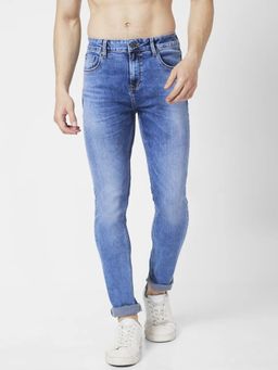 Spykar - Men Mid Blue Cotton Stretch Slim Fit Jeans Skinny