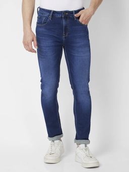 Spykar - Men Mid Blue Cotton Stretch Slim Fit Jeans Skinny