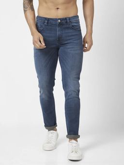Spykar - Men Dark Navy Blue Cotton Stretch Slim Fit Jeans Skinny