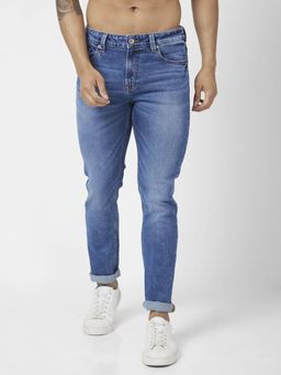 Spykar - Men Mid Blue Cotton Stretch Slim Fit Jeans Skinny