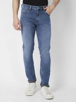 Spykar - Men Mid Blue Cotton Stretch Slim Fit Jeans Skinny
