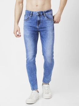 Spykar - Men Mid Blue Cotton Stretch Slim Fit Jeans Skinny