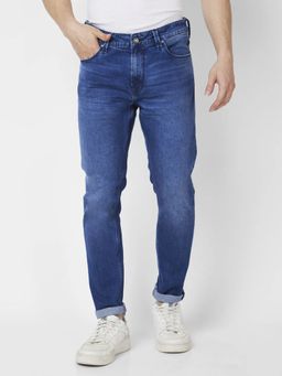 Spykar - Men Mid Blue Cotton Stretch Super Slim Fit Jeans Super Skinny