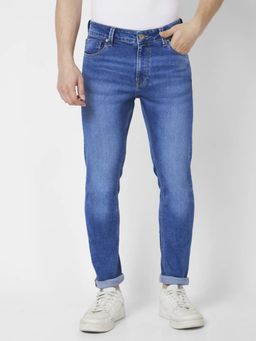 Spykar - Men Mid Blue Cotton Stretch Super Slim Fit Jeans Super Skinny