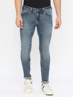 Spykar - Men Mid Blue Cotton Stretch Super Slim Fit Jeans Super Skinny