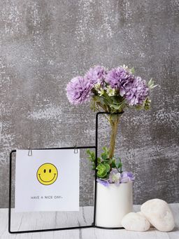 Bonhomie - White Solid Ceramic Planter With Black Metal Stand