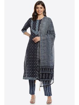 Biba - Indigo Cotton Unstitched Suit (Set of 3)