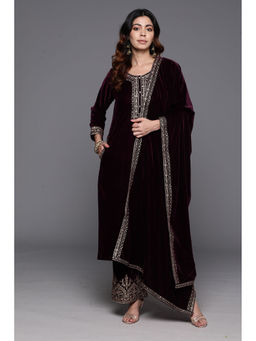 Libas - Purple Floral Kurta and Palazzo with Dupatta (Set of 3)