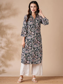FASHOR - Multi-Color Floral Kurta and Palazzo (Set of 2)