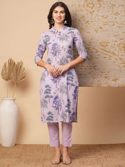 FASHOR - Lavender Floral Kurta and Pant (Set of 2)