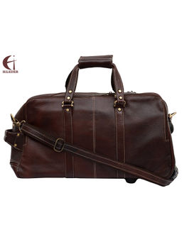 HiLEDER - Pure Leather Travel Duffle Trolley Tourist Bag For Men Women Brown