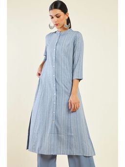 Soch - Women Grey Rayon Stripes Kurta