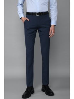 Louis Philippe - Men Navy Super Slim Fit Solid Flat Front Formal Trousers