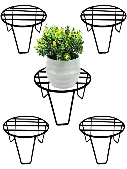 Ecofynd Round Metal Planter Stand Black