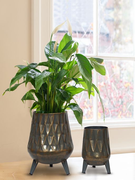 Ecofynd Hazel Metal Planter with Stand Grey